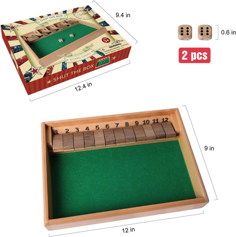 GOTHINK Shut The Box - Table Math Game with 12 Inch Wooden Board for Adults & Kids - 12 Spots Dice Game with 2+ Player Games, Includes 2 Dice, Ideal for Game Night, Travel, Classroom - (Ages 6+) - Image 3